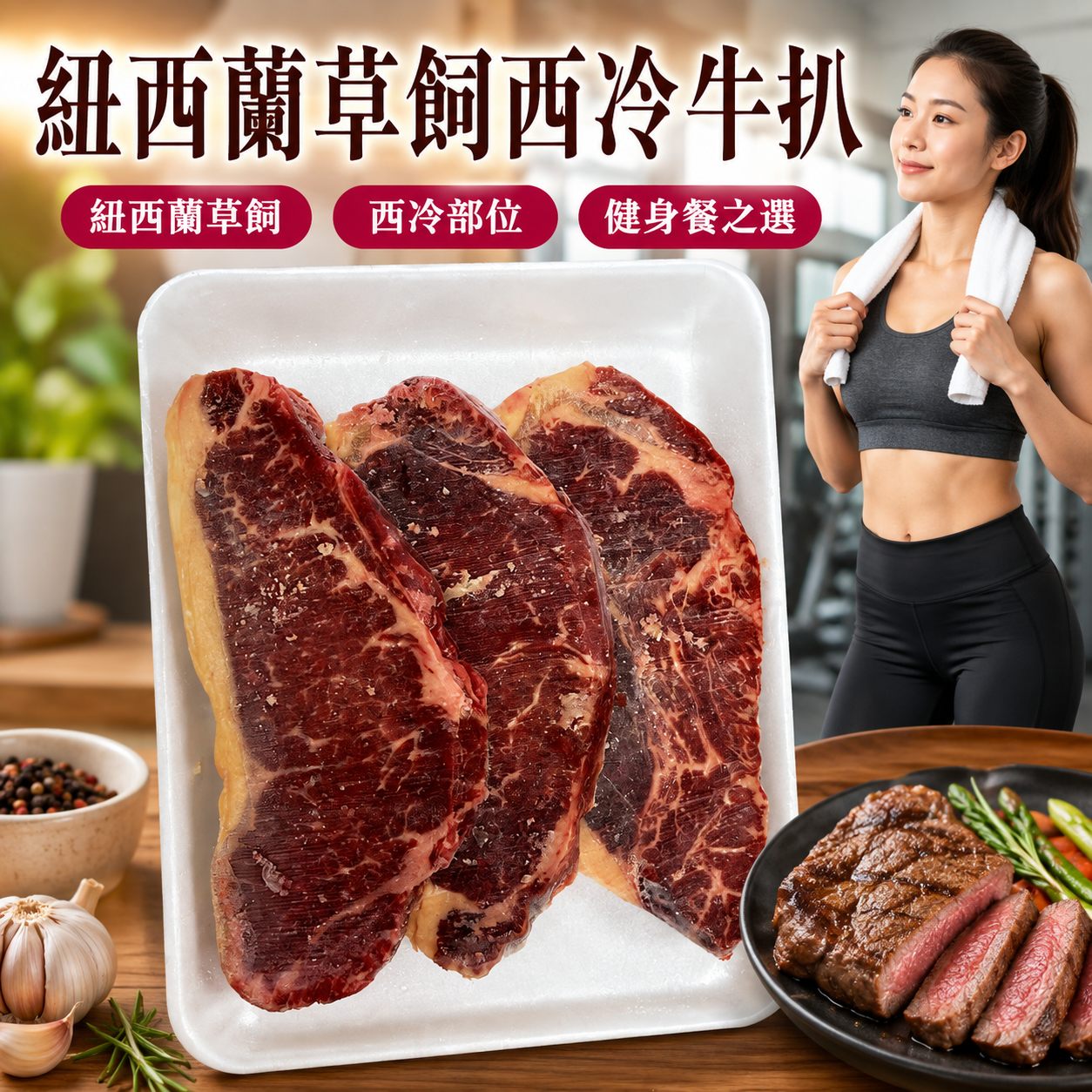 紐西蘭🇳🇿草飼西冷牛扒|Grass Fed Sirloin Steak|肉味濃郁|煎扒・氣炸・BBQ|健身餐高蛋白肉類之選