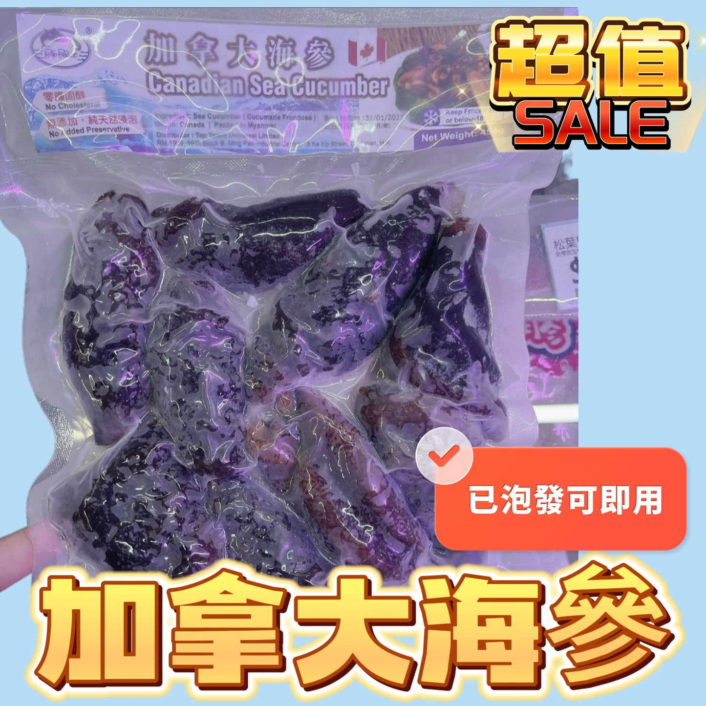 加拿大特大海參454g|純天然野生|高蛋白低脂肪|富含多種營養素|無添加劑|適合燉煮、涼拌、湯品等多種烹飪方式|健康養生食材