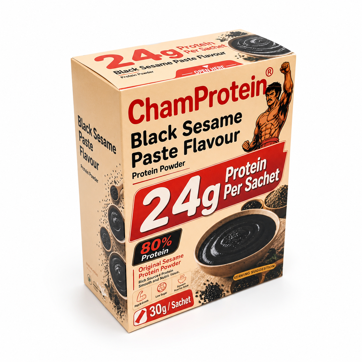 ChamProtein® 黑芝麻糊味蛋白粉 240g|每包24g蛋白|80% Protein|港式甜品風味高蛋白飲品|健身減脂低糖蛋白粉