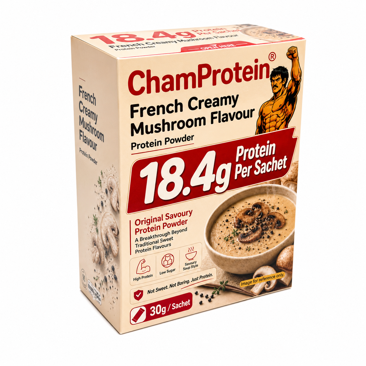 ChamProtein® 鹹口法式忌廉蘑菇蛋白粉 240g|每包18.4g蛋白|香港少見鹹口Savoury Protein|健身減脂高蛋白鹹湯
