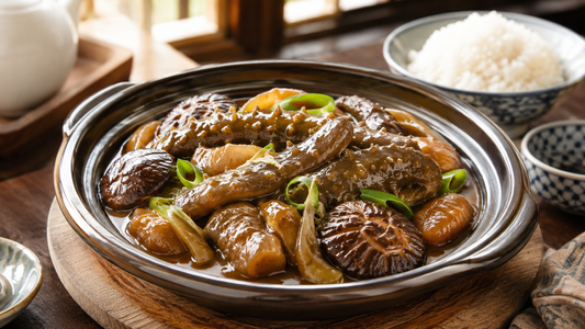 Slow-braised Kanto Sea Cucumber with Dried Scallops and Mushrooms