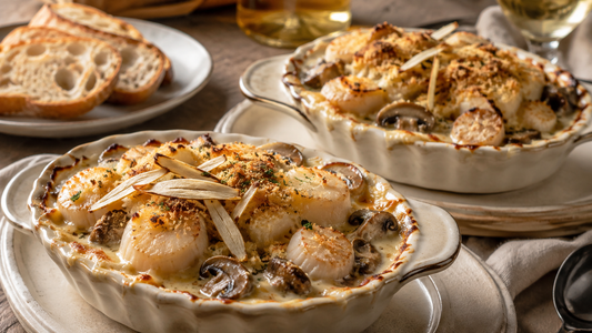 Baked Scallops with Ginseng, White Wine, and Cream