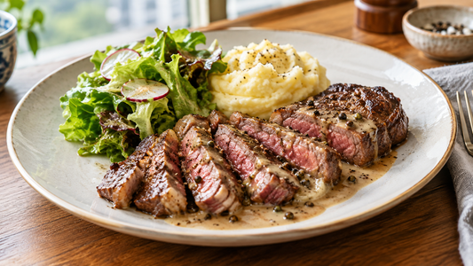 French Black Pepper Beef Steak with Brandy Cream Sauce