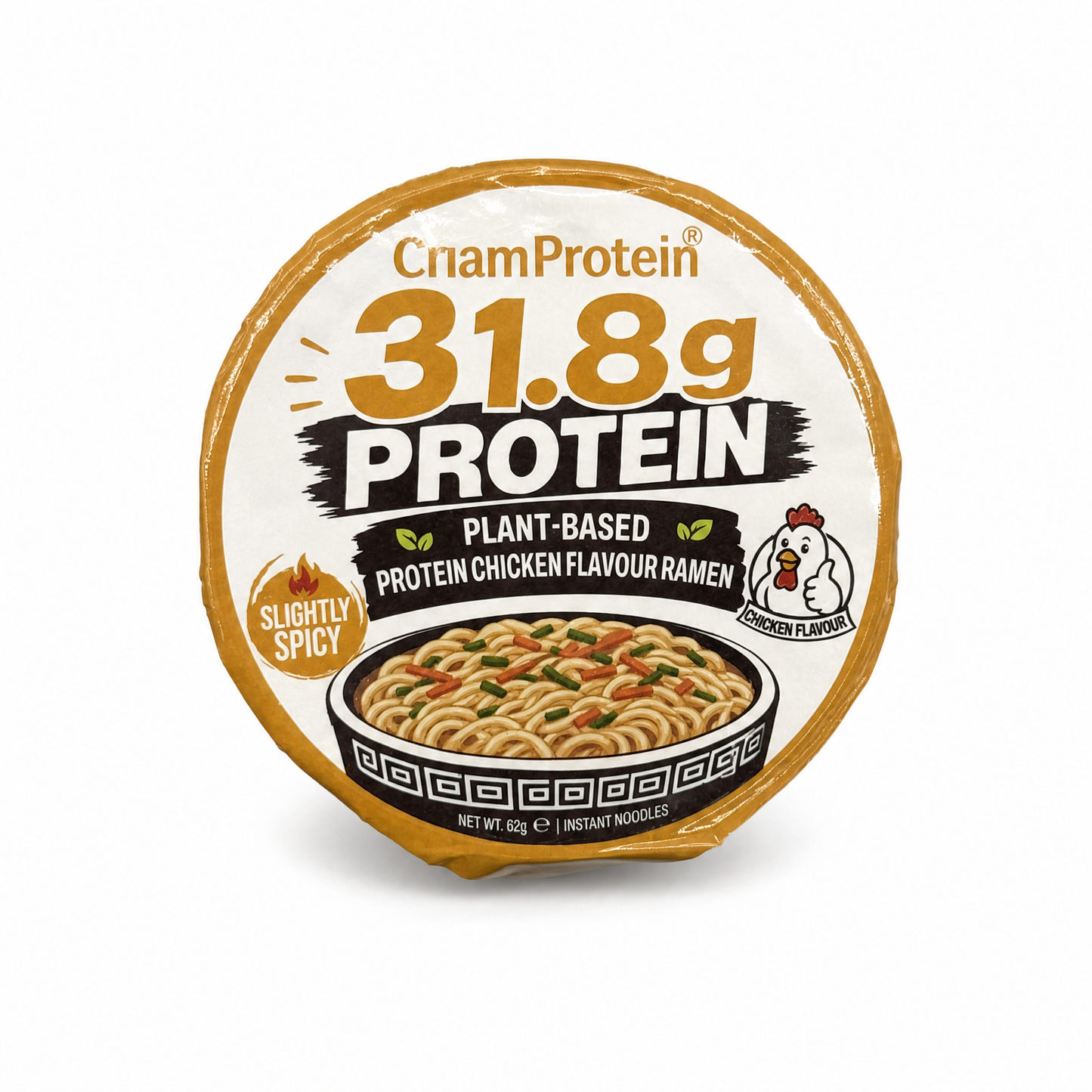 ChamProtein® 31.8g Protein 高蛋白雞湯味杯麵 62g｜每杯31.8g蛋白質｜223kcal｜植物基微辣健身即食麵[常溫]