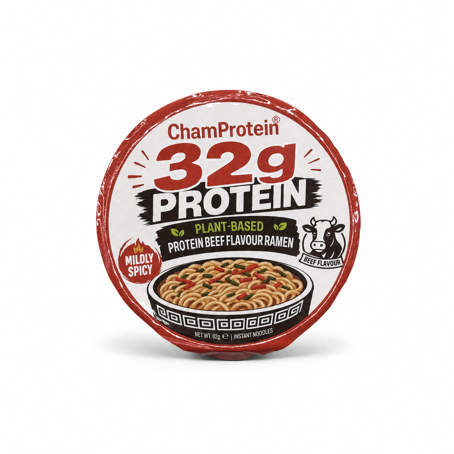 ChamProtein® 32g Protein 高蛋白牛肉味杯麵 62g｜每杯32g蛋白質｜227kcal｜植物基微辣健身即食麵[常溫]