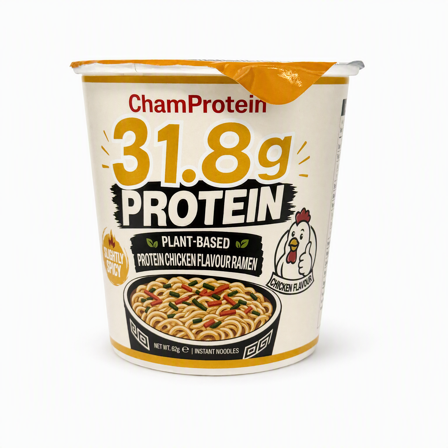 ChamProtein® 31.8g Protein 高蛋白雞湯味杯麵 62g｜每杯31.8g蛋白質｜223kcal｜植物基微辣健身即食麵[常溫]