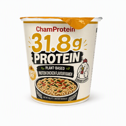 ChamProtein® 31.8g Protein 高蛋白雞湯味杯麵 62g｜每杯31.8g蛋白質｜223kcal｜植物基微辣健身即食麵[常溫]