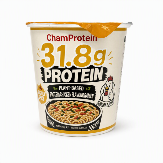 ChamProtein® 31.8g Protein 高蛋白雞湯味杯麵 62g｜每杯31.8g蛋白質｜223kcal｜植物基微辣健身即食麵[常溫]