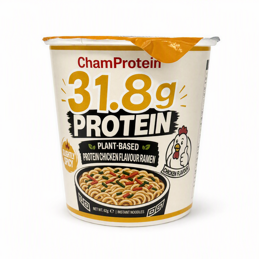 ChamProtein® 31.8g Protein 高蛋白雞湯味杯麵 62g｜每杯31.8g蛋白質｜223kcal｜植物基微辣健身即食麵[常溫]