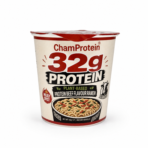 ChamProtein® 32g Protein 高蛋白牛肉味杯麵 62g｜每杯32g蛋白質｜227kcal｜植物基微辣健身即食麵[常溫]