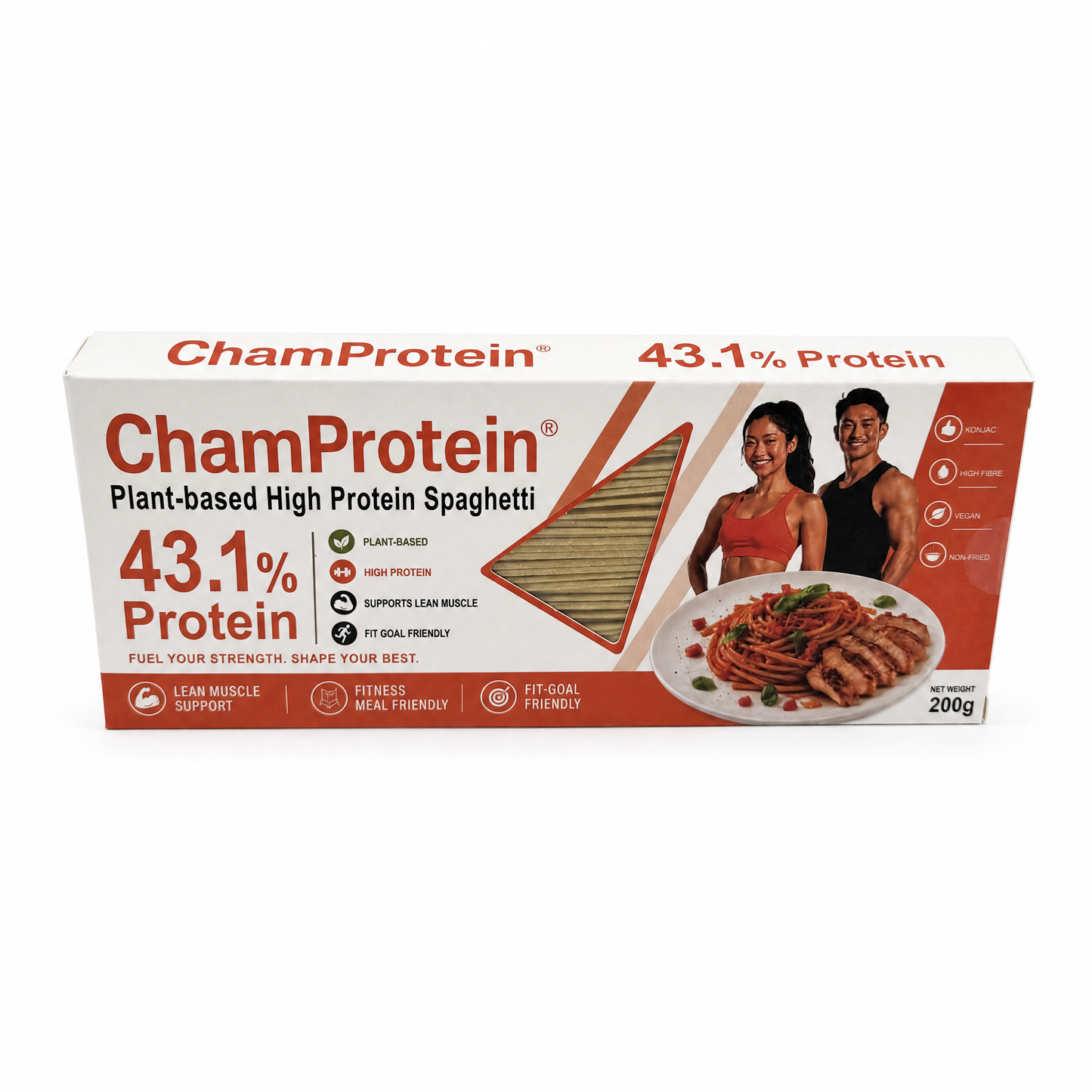 ChamProtein® 43.1% Protein 植物基高蛋白意粉 200g｜每100g 43.1g蛋白質｜8g膳食纖維｜Vegan純素｜非油炸健身意粉[常溫]