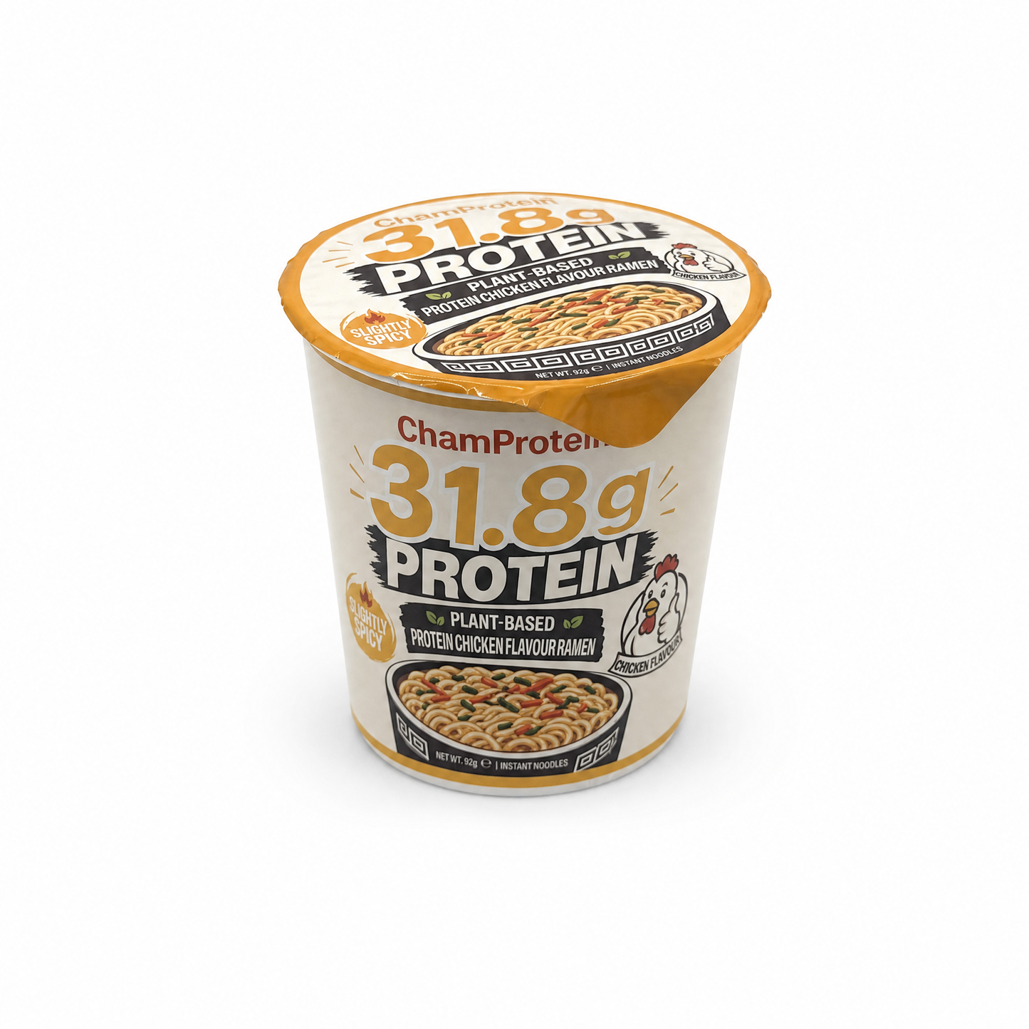 ChamProtein® 31.8g Protein 高蛋白雞湯味杯麵 62g｜每杯31.8g蛋白質｜223kcal｜植物基微辣健身即食麵[常溫]