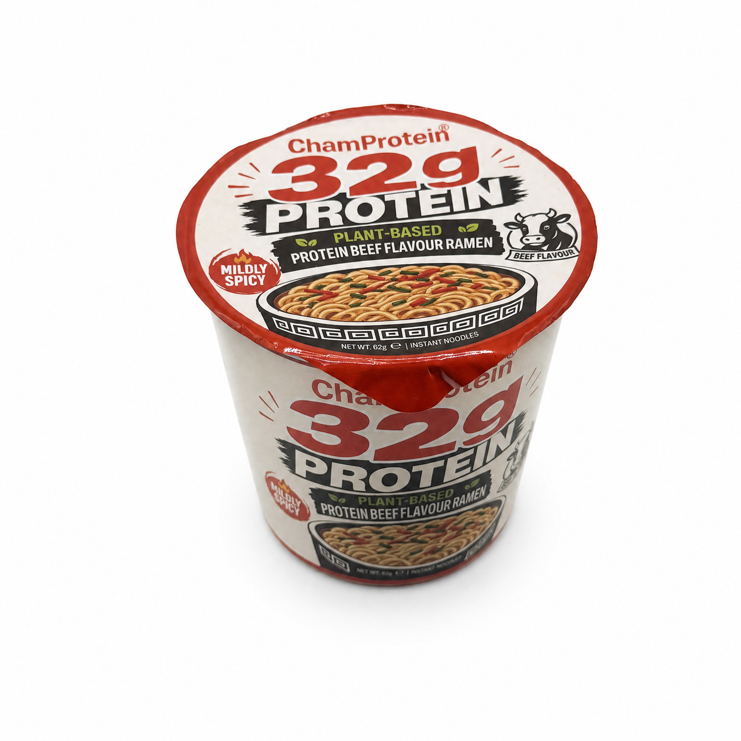 ChamProtein® 32g Protein 高蛋白牛肉味杯麵 62g｜每杯32g蛋白質｜227kcal｜植物基微辣健身即食麵[常溫]