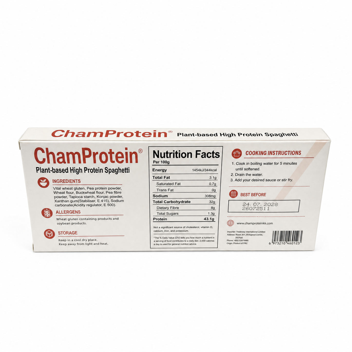 ChamProtein® 43.1% Protein 植物基高蛋白意粉 200g｜每100g 43.1g蛋白質｜8g膳食纖維｜Vegan純素｜非油炸健身意粉[常溫]