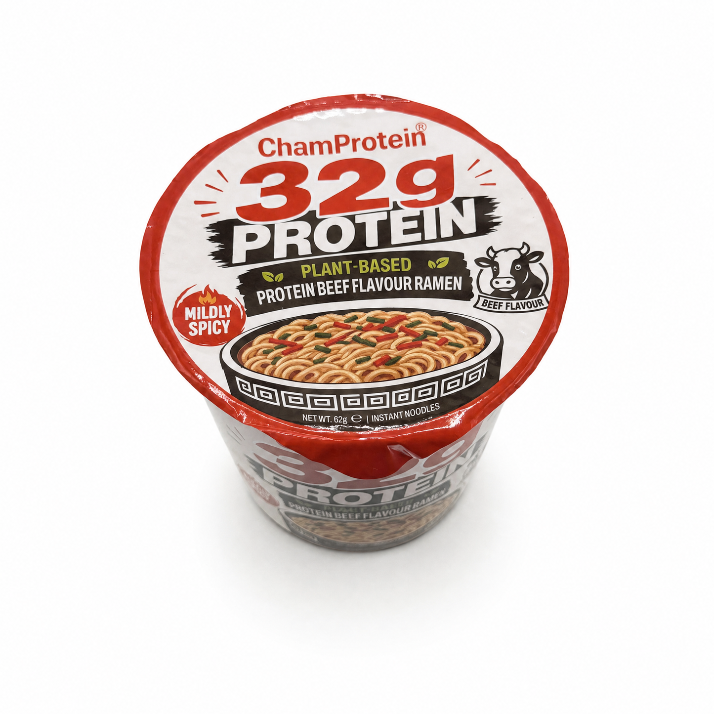 ChamProtein® 32g Protein 高蛋白牛肉味杯麵 62g｜每杯32g蛋白質｜227kcal｜植物基微辣健身即食麵[常溫]