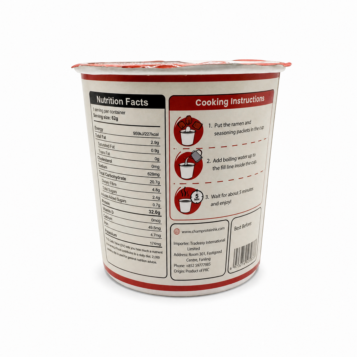 ChamProtein® 32g Protein 高蛋白牛肉味杯麵 62g｜每杯32g蛋白質｜227kcal｜植物基微辣健身即食麵[常溫]
