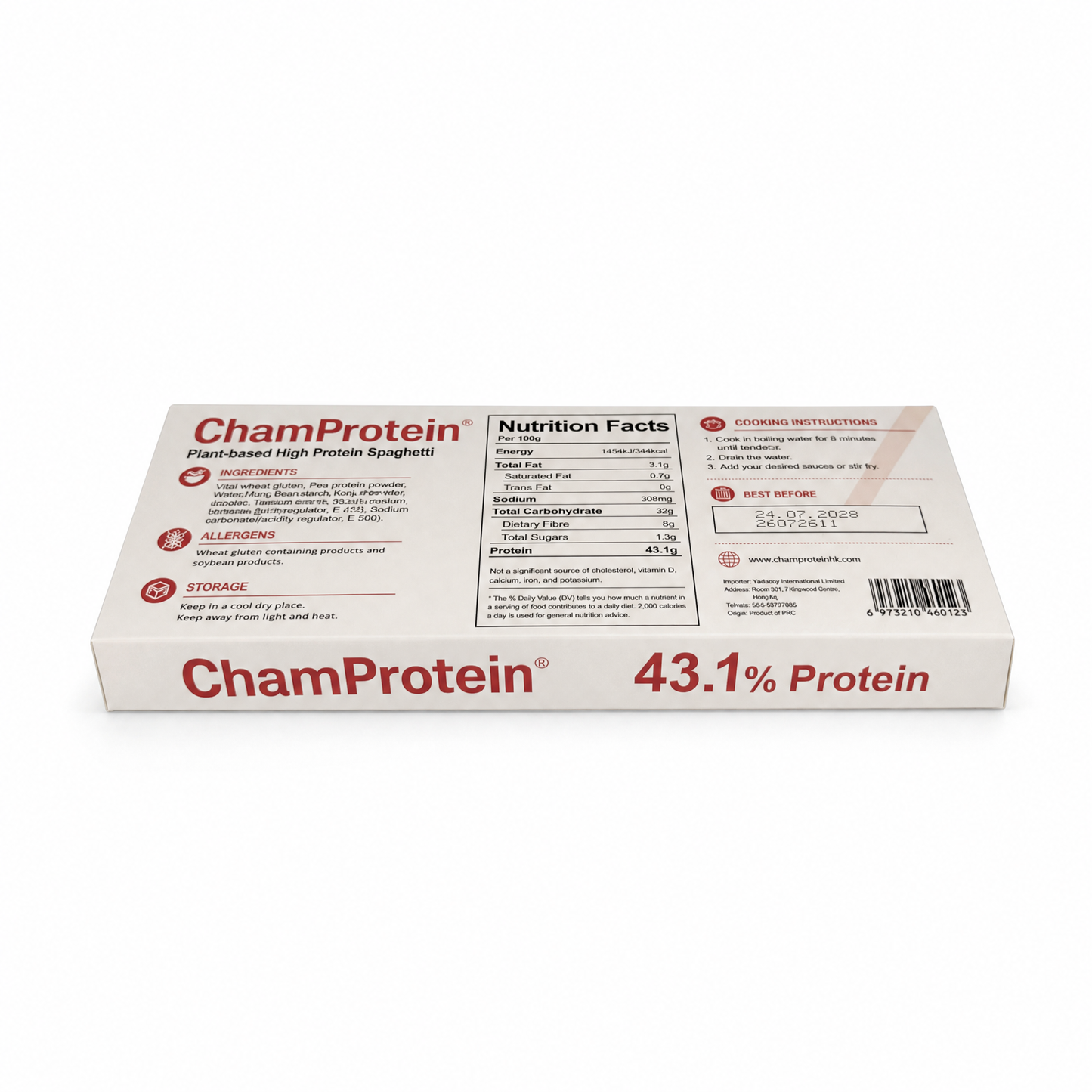 ChamProtein® 43.1% Protein 植物基高蛋白意粉 200g｜每100g 43.1g蛋白質｜8g膳食纖維｜Vegan純素｜非油炸健身意粉[常溫]