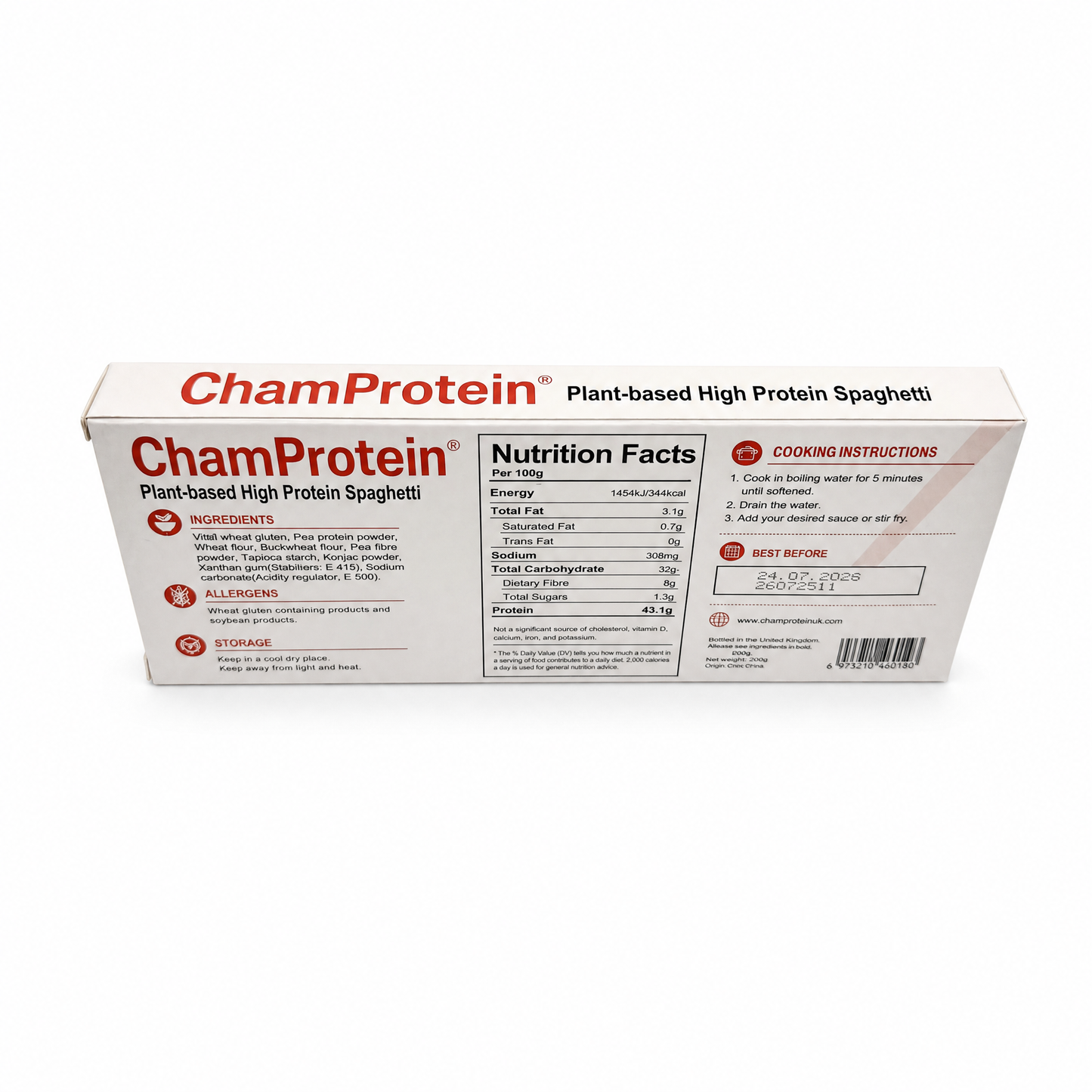 ChamProtein® 43.1% Protein 植物基高蛋白意粉 200g｜每100g 43.1g蛋白質｜8g膳食纖維｜Vegan純素｜非油炸健身意粉[常溫]