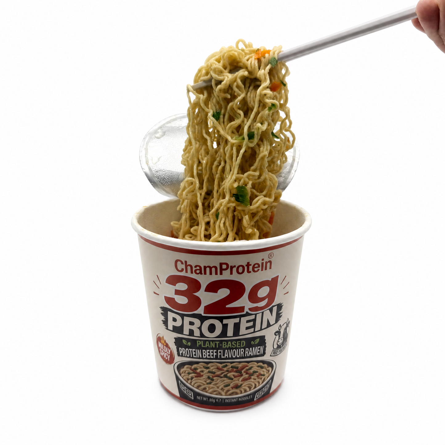 ChamProtein® 32g Protein 高蛋白牛肉味杯麵 62g｜每杯32g蛋白質｜227kcal｜植物基微辣健身即食麵[常溫]