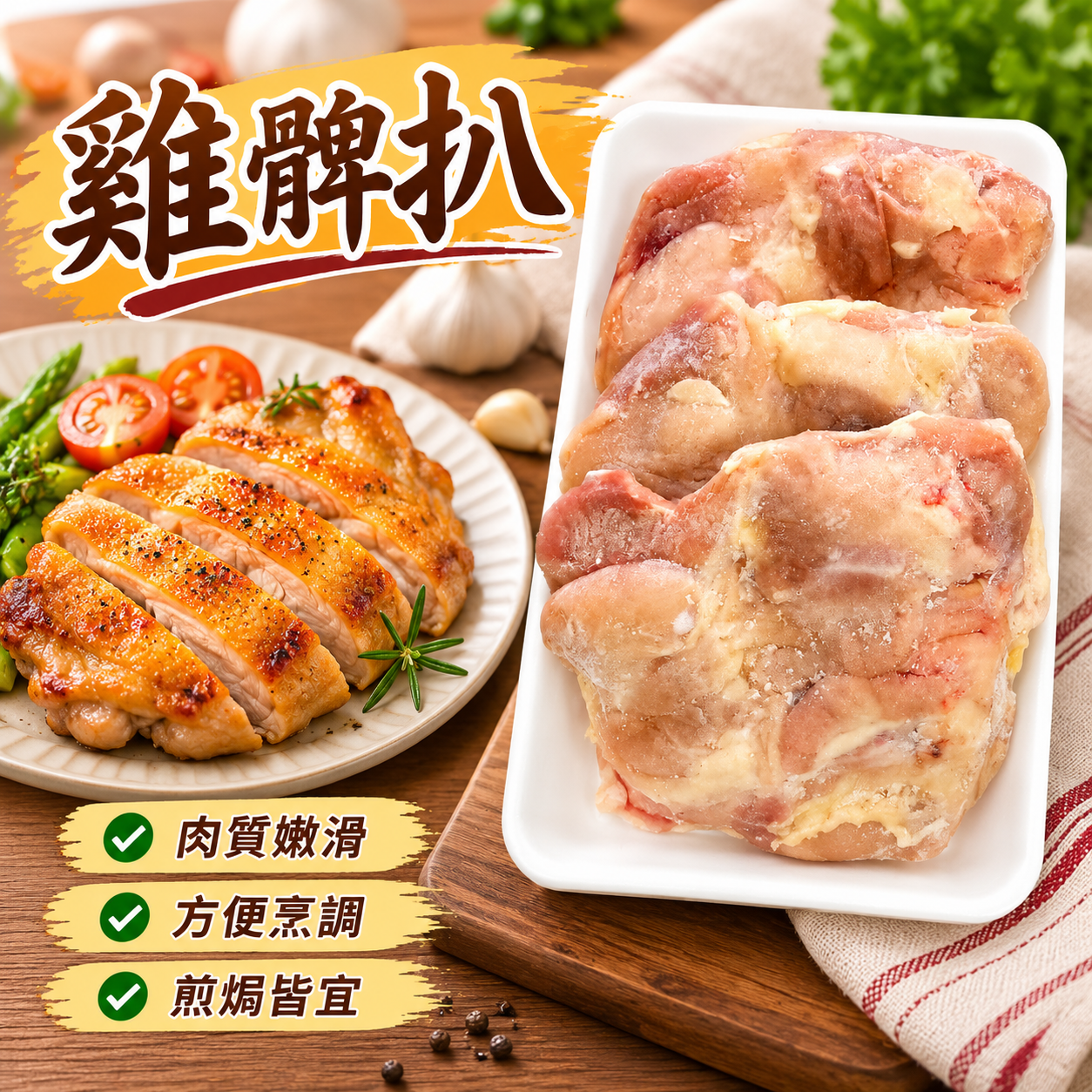 雞髀扒｜肉質嫩滑多汁｜去骨雞腿扒｜香煎・氣炸・焗製・BBQ皆宜｜家庭常備急凍雞扒｜800克+
