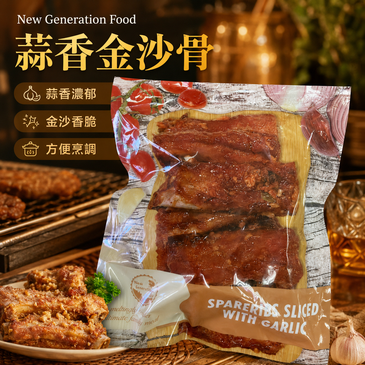 「香港🇭🇰製造」New Generation Food 蒜香金沙骨｜蒜香醃製豬肋骨｜香煎・氣炸・焗爐・BBQ｜香港家庭方便餸菜