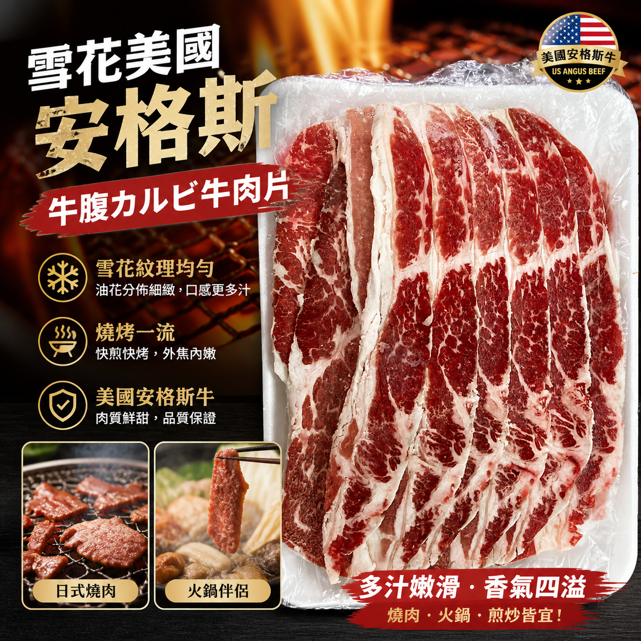 雪花美國安格斯牛腹カルビ牛肉片454g｜高油花燒肉片｜日式燒肉・韓燒・火鍋