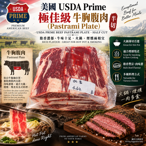 美國 USDA Prime 極佳級牛胸腹肉半切｜Pastrami Plate｜火鍋肥牛・美式煙燻推薦