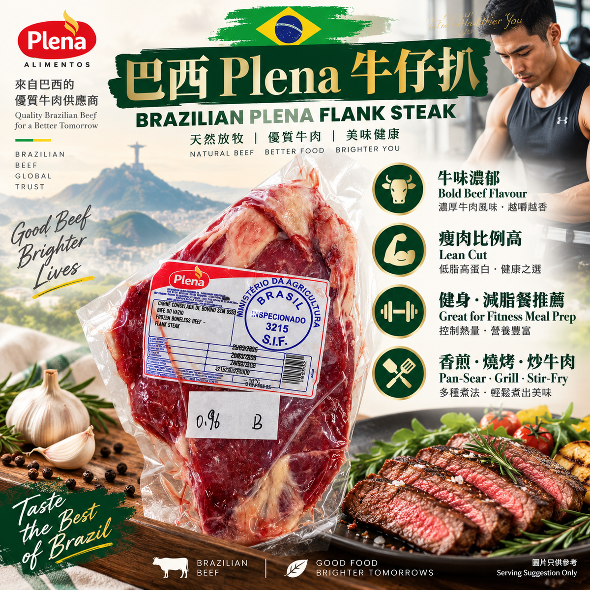 巴西 Plena 牛仔扒 Flank Steak｜瘦肉高蛋白・牛味濃｜健身減脂餐推薦