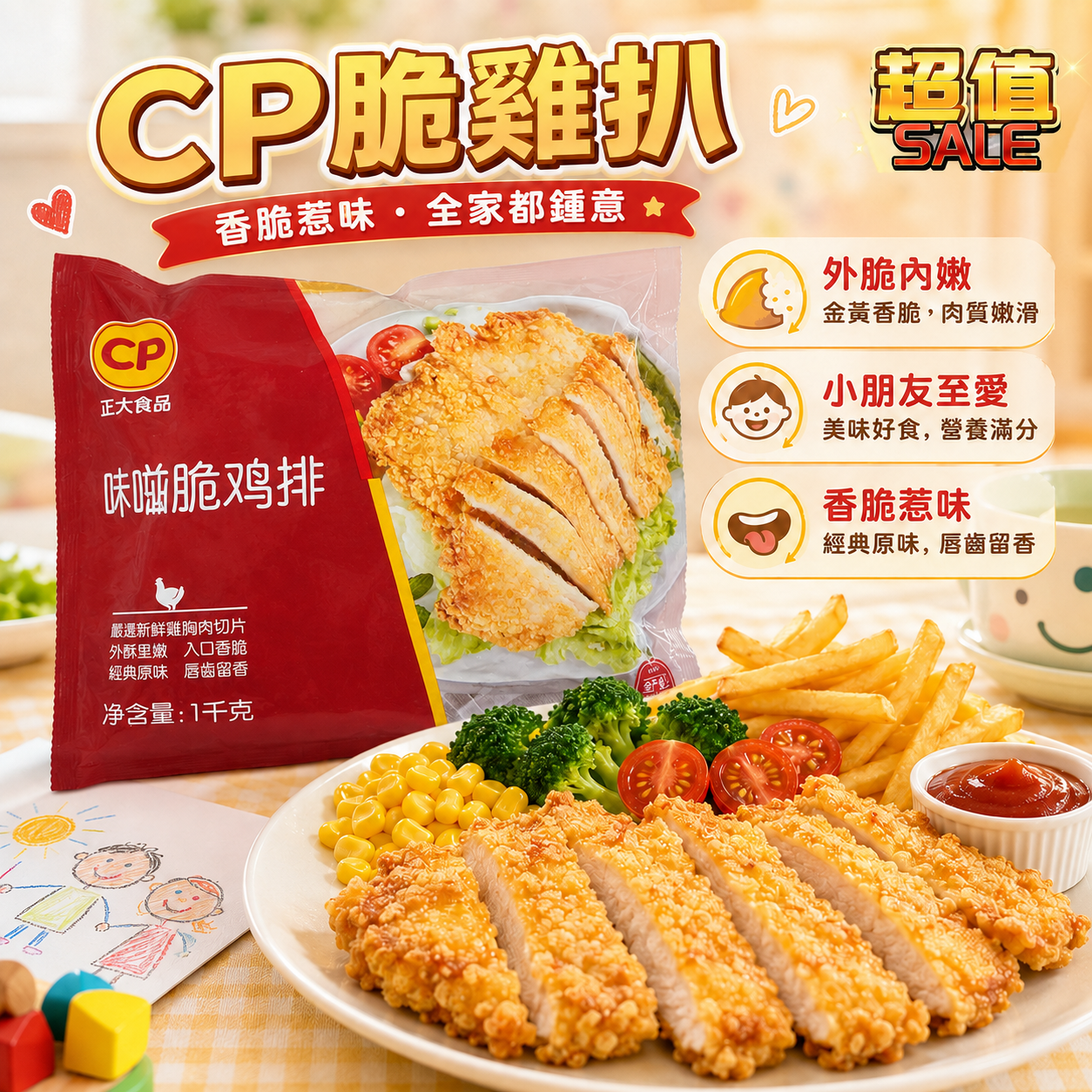CP 脆雞扒 1kg 業務裝｜香脆雞排｜外脆內嫩｜茶餐廳・小食店・家庭氣炸必備