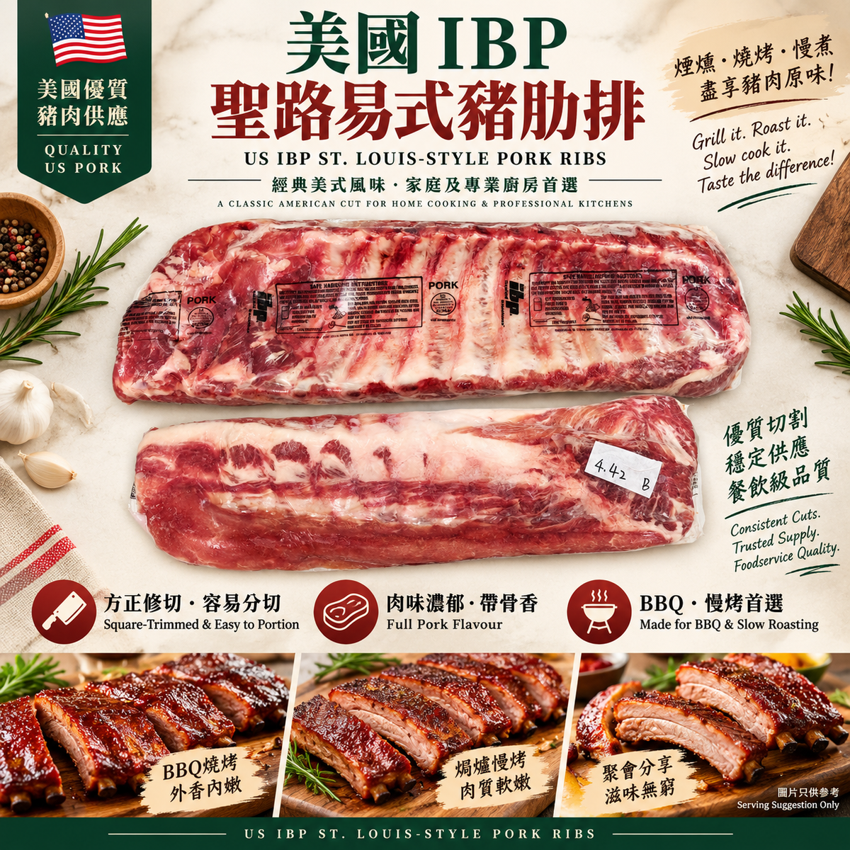 美國 IBP St. Louis Style Pork Ribs 聖路易式豬肋排｜原件方切排骨｜BBQ・煙燻・慢烤推薦