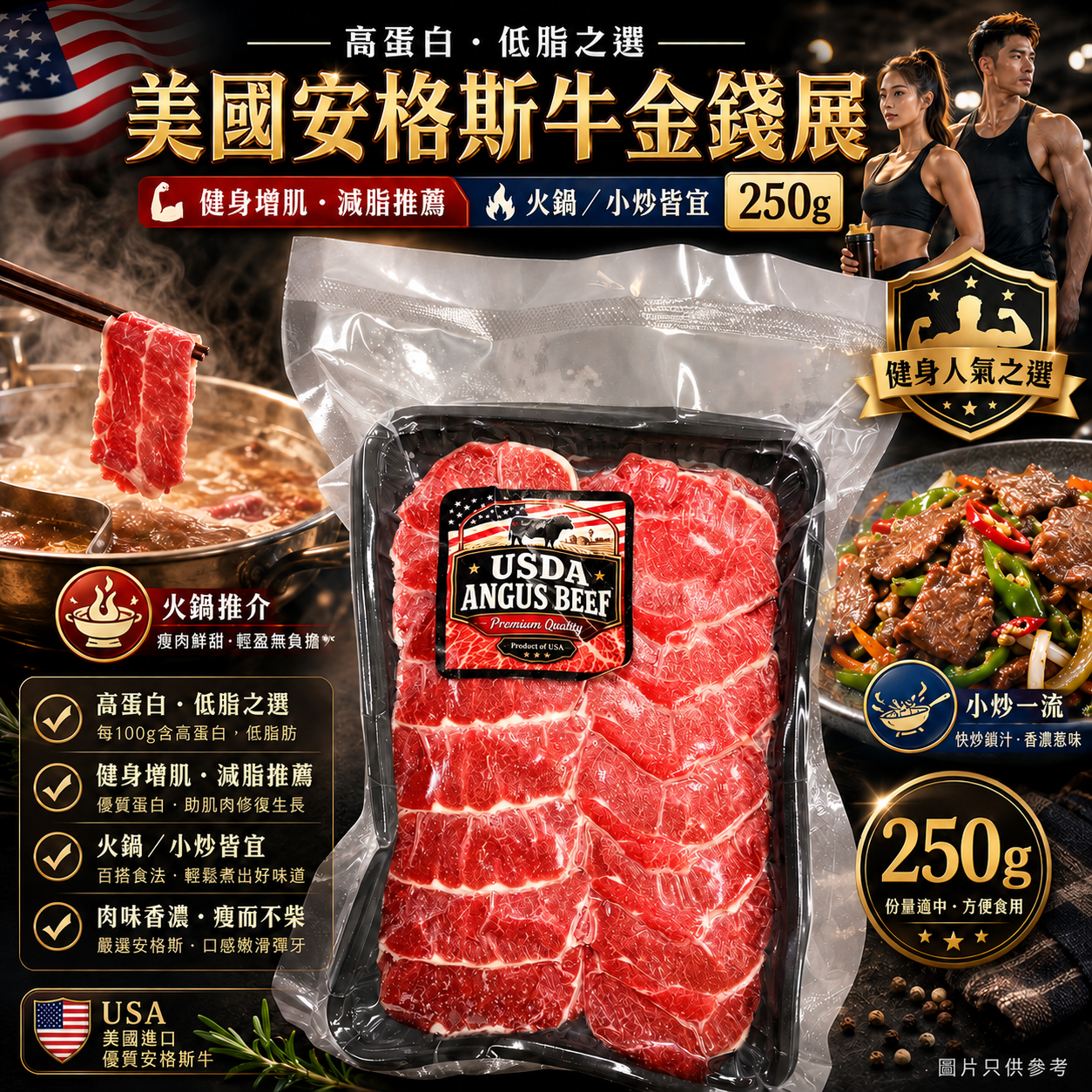 美國安格斯牛金錢展 250g｜Golden Coin Muscle｜高蛋白低脂｜火鍋／小炒皆宜