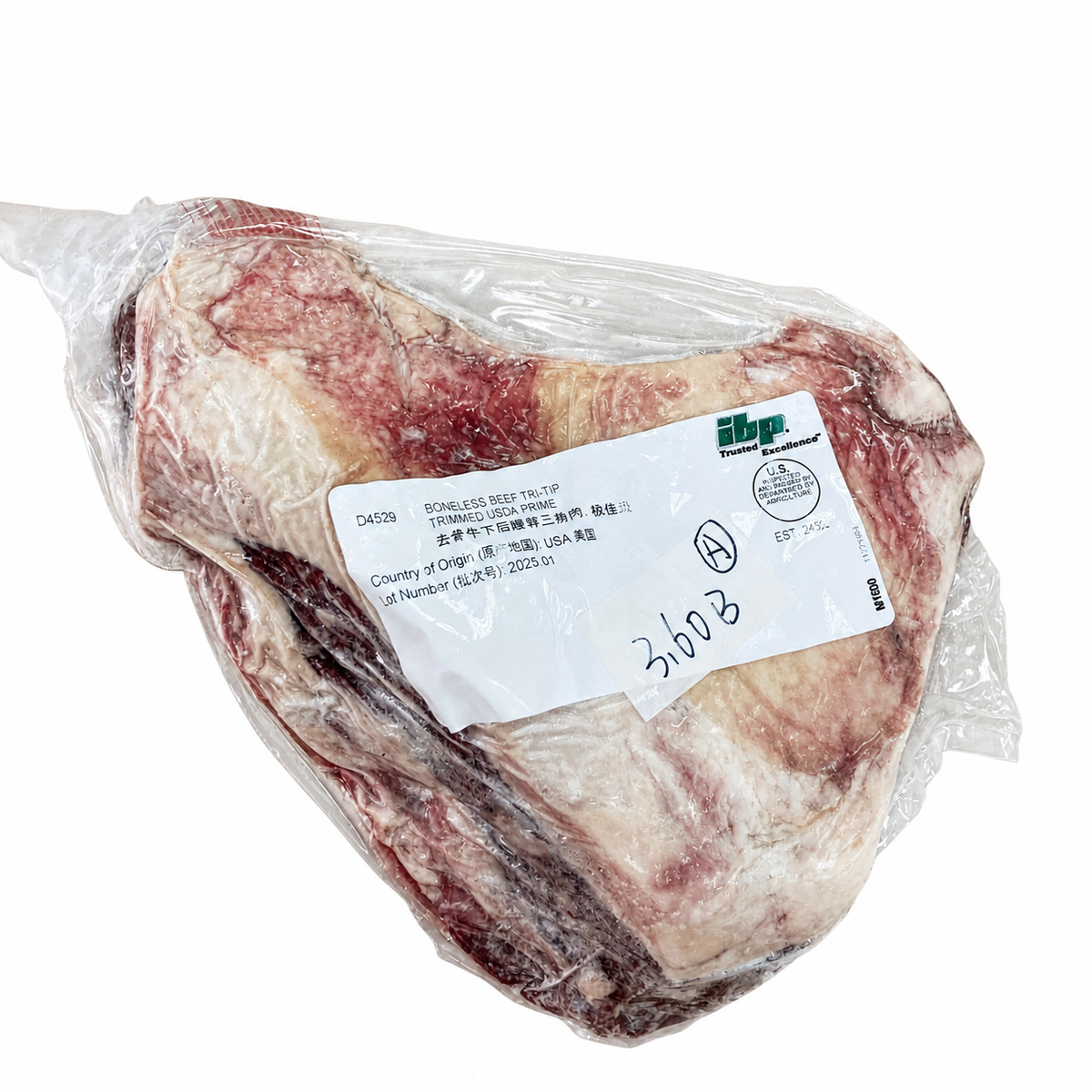 3.6 lb Prime Tri-Tip 白底增紅原條牛肉