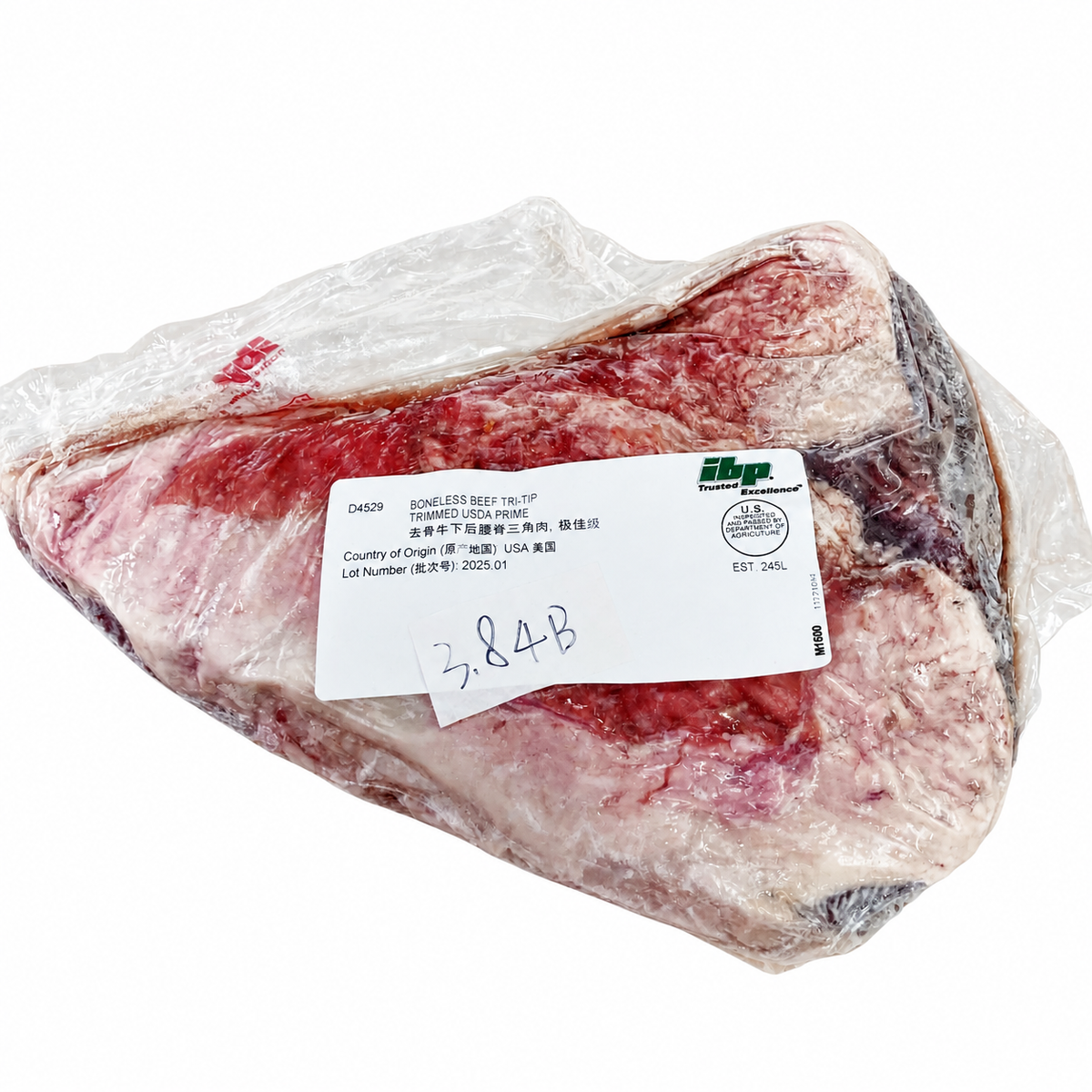 3.84 lb Prime Tri-Tip 白底增紅原條牛肉
