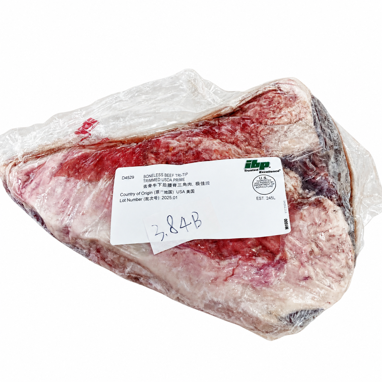 3.84 lb Prime Tri-Tip 白底增紅原條牛肉