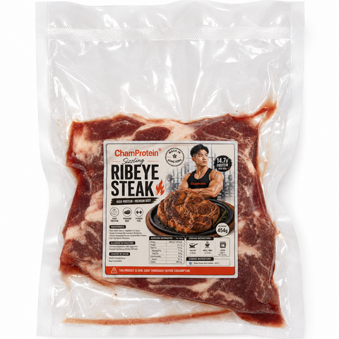 ChamProtein® Ribeye Steak 高蛋白鐵板風格肉眼牛扒 454g｜每100g 14.7g蛋白質｜巴西牛肉｜香港製造｜健身高蛋白牛扒
