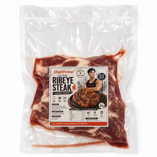ChamProtein® Ribeye Steak 高蛋白鐵板風格肉眼牛扒 454g｜每100g 14.7g蛋白質｜巴西牛肉｜香港製造｜健身高蛋白牛扒